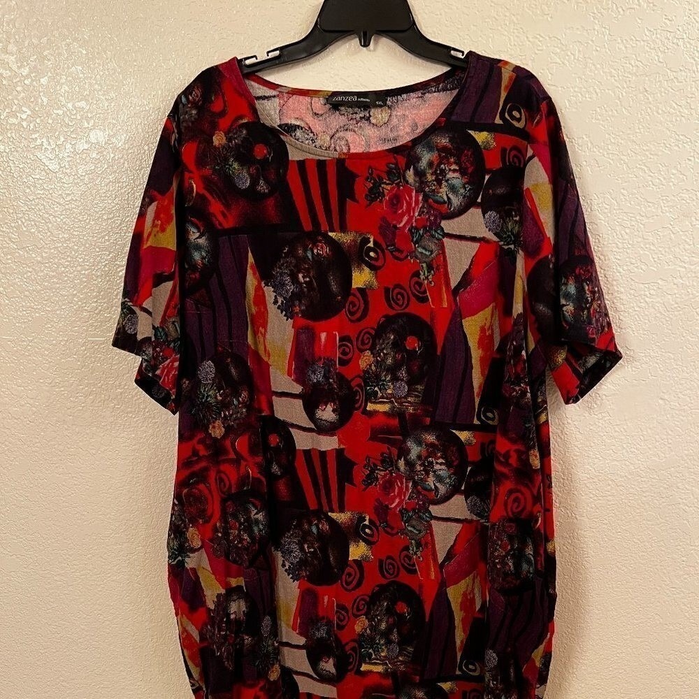 Zanzea Collection Womens Plus Size 5XL Abstract Print Linen Blend Dress Relaxed‎
